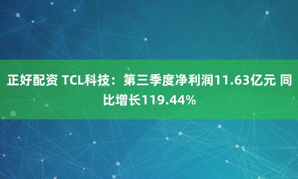正好配资 TCL科技：第三季度净利润11.63亿元 同比增长119.44%