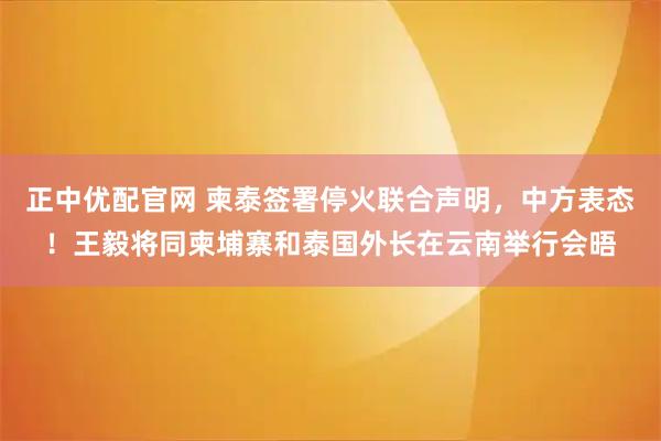 正中优配官网 柬泰签署停火联合声明，中方表态！王毅将同柬埔寨和泰国外长在云南举行会晤